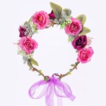 Blomsterkrans mørk gammelrosa med pink bånd - deluxe